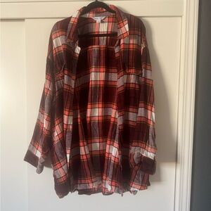 Old Navy Red and Black Plaid Shirt “ The Boyfriend Shirt”